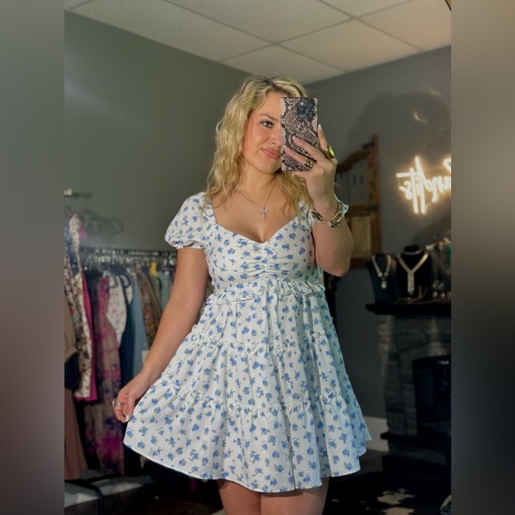 Altar’d State White and Blue Floral Dress - Picture 1 of 5